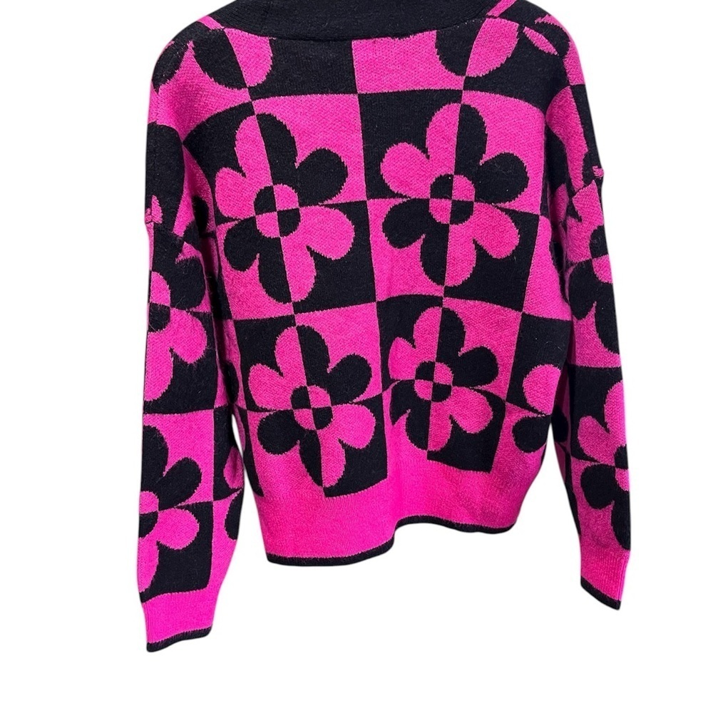 Entro New Pink and Black Floral Cardigan Retro Large - Picture 2 of 8